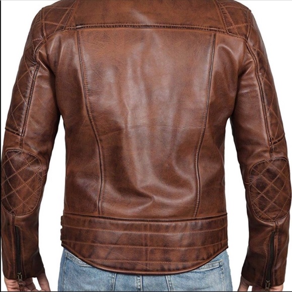 🎾 Real leather brown bomber moto jacket new - Picture 2 of 7